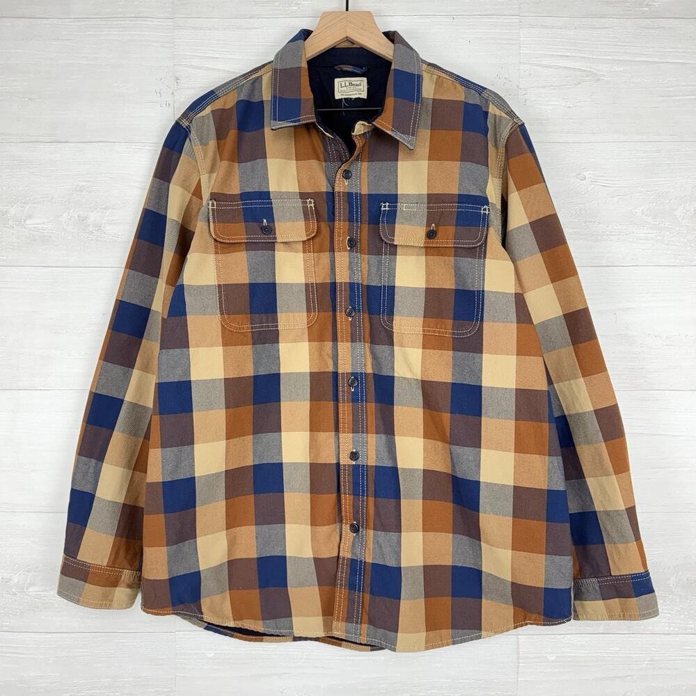 LL‎ Bean Lined Flannel Shirt Shacket Men XL Plaid Traditional Fit Long Sleeves